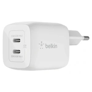Ładowarka sieciowa Belkin Boost Pro Wall Dual USB C PD 3.0 PPS GaN 45W, biała Ładowarka sieciowa Belkin Boost Pro Wall Dual USB C PD 3.0 PPS GaN 45W, biała