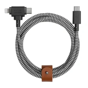 Native Union Belt Cable Duo kabel USB C / lightning, 1,5 m do telefonów tabletów laptopów MacBook (zebra)