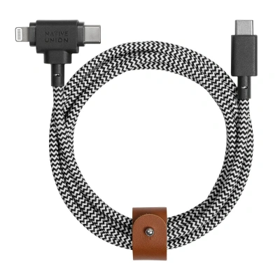 Native Union Belt Cable Duo kabel USB C / lightning, 1,5 m do telefonów tabletów laptopów MacBook (zebra) Native Union Belt Cable Duo kabel USB C / lightning, 1,5 m do telefonów tabletów laptopów MacBook (zebra)