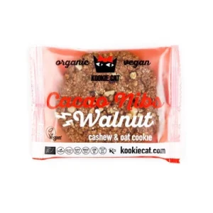 Kookie Cat ciastko wegańskie z ziarnami kakao i orzechami włoskimi 50g BIO Kookie Cat ciastko wegańskie z ziarnami kakao i orzechami włoskimi 50g BIO