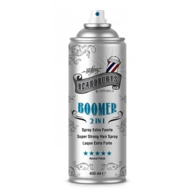 Beardburys HairSpray 2 w 1 Boomer Profesjonalny lakier do włosów dla mężczyzn, matowy z bardzo mocnym utrwaleniem, wykończenia koncentrat i zamgławianie, bez C.F.C. 400 ml - obrazek 1