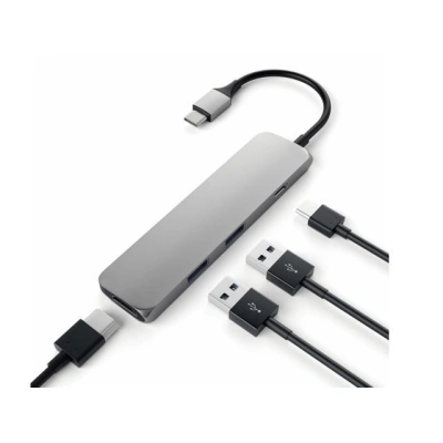 SATECHI Płaski Wieloportowy Adapter Typu C Z Ładowaniem Przelotowym USB C, 4K HDMI, 3.0 MacBook Pro/Air M2/ M1, iPad Mac Mini M2, iMac M1 (Gwiezdna Szarość) SATECHI Płaski Wieloportowy Adapter Typu C Z Ładowaniem Przelotowym USB C, 4K HDMI, 3.0 MacBook Pro/Air M2/ M1, iPad Mac Mini M2, iMac M1 (Gwiezdna Szarość)