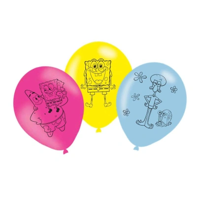Balony lateksowe urodzinowe Spongebob Kanciastoporty 27,5 cm 6 szt. - obrazek 1