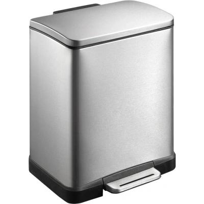 EKO E Cube kosz na śmieci z pedałem 20 l, stal nierdzewna (32 x 36,6 44,5 cm, system amortyzujący, bez odcisków palców, stay open, mocowanie worka śmieci), matowy srebrny